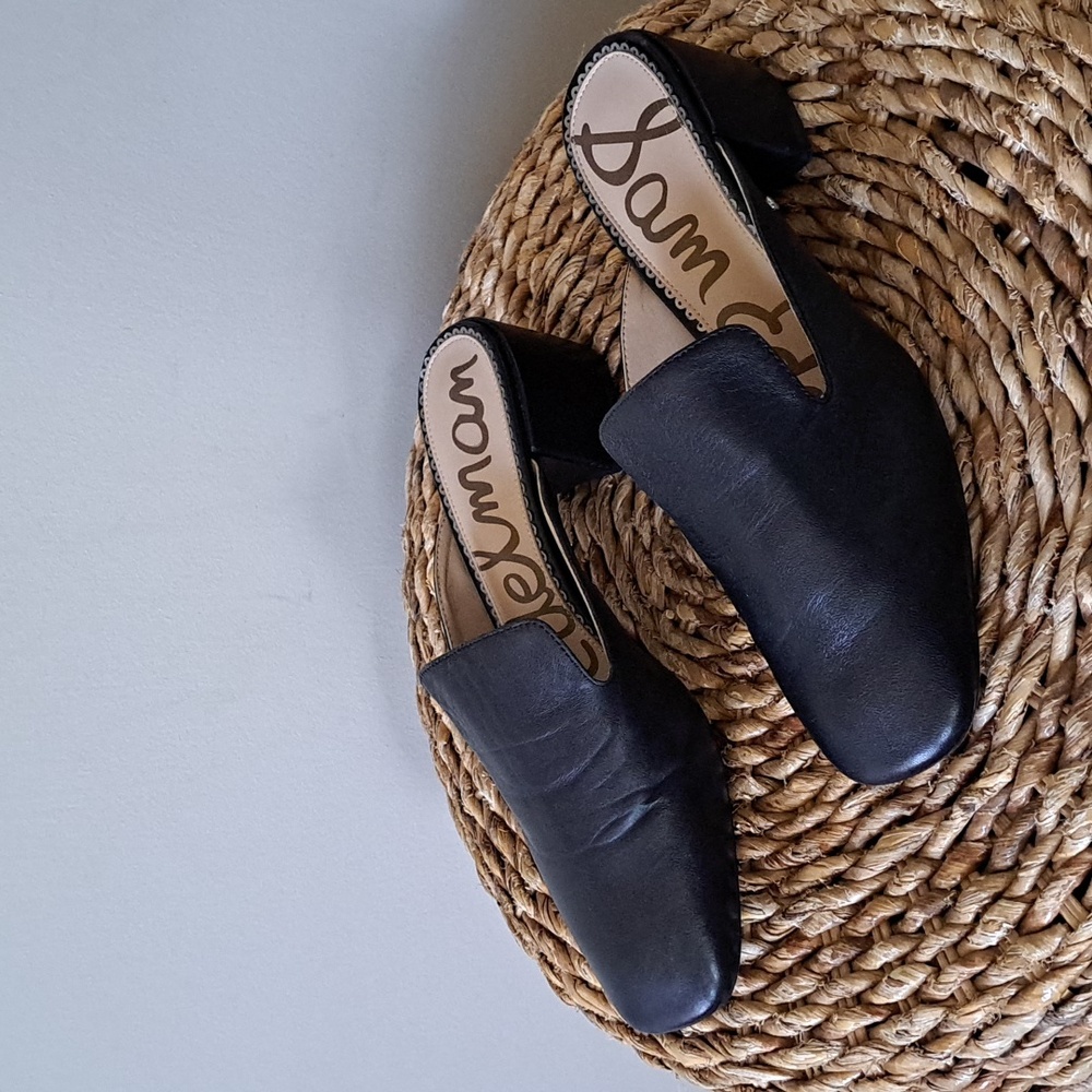 Sam Edelman Womens Adair Preppy/Dress/Office Black Leather Mules 2" Heels 8.5 - Picture 2 of 9
